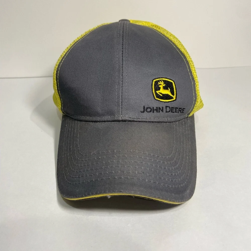 John Deere Yellow & Grey Adjustable Snap Back Mesh Trucker Hat One Size